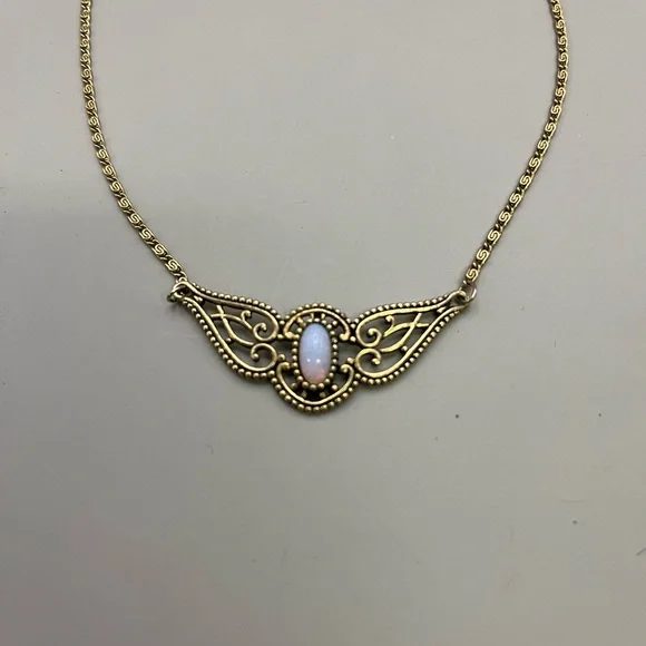 Gold Winged Necklace with White Gemstone - Picture 3 of 3